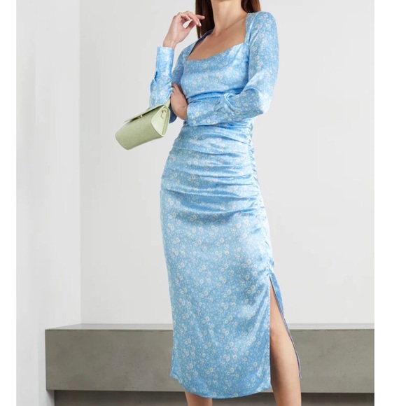 ganni silk stretch satin dress Ganni Silk Stretch Satin Dress Alaskan Blue Size 38